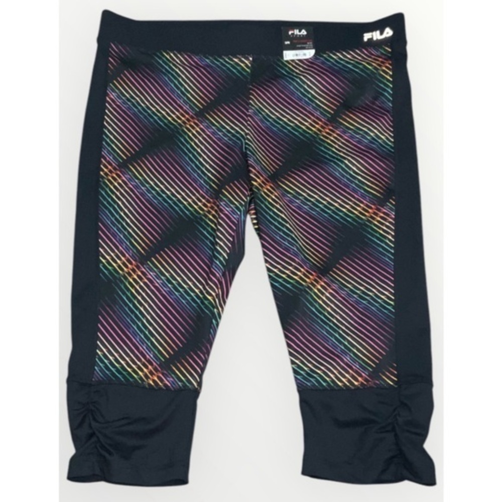 Fila Black Printed Paradise Cinched Hem Capri Mid Rise Gym Sport Leggings 1X NWT